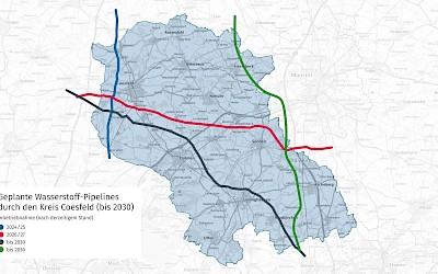 Geplante Wasserstoff-Pipelines durch den Kreis Coesfeld bis 2030